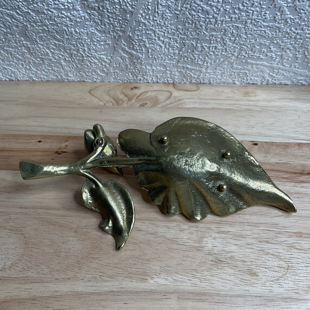 Vintage Gold  Brass Trinket Dish Jewelry Holder Leaf Small Bird Water Bowl - Picture 6 of 15